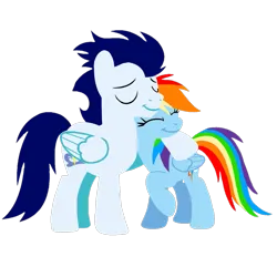 Size: 1099x1099 | Tagged: safe, artist:mlplary6, derpibooru import, rainbow dash, soarin', pegasus, pony, eyes closed, female, hug, image, male, mare, png, shipping, simple background, smiling, soarindash, stallion, straight, transparent background, vector