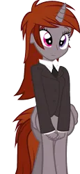Size: 417x910 | Tagged: safe, artist:razoruniboop, derpibooru import, oc, oc:funny jo, unofficial characters only, alicorn, centaur, taur, equestria girls, alitaur, business suit, centaur oc, clothes, female, frown, heterochromia, horn, image, necktie, png, sad, simple background, solo, transparent background, wings