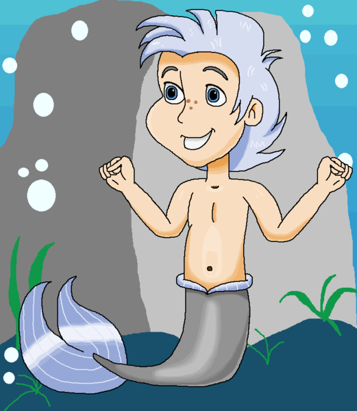 Size: 750x863 | Tagged: safe, artist:ocean lover, derpibooru import, chipcutter, human, merboy, mermaid, merman, bare shoulders, belly, belly button, blue eyes, boulder, bubble, child, coral, cute, fins, freckles, grey hair, human coloration, humanized, image, light skin, male, mermay, ocean, png, rock, sleeveless, smiling, species swap, tail, tail fin, underwater, water