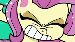 Size: 360x202 | Tagged: safe, derpibooru import, fluttershy, cute-pocalypse meow, my little pony: pony life, spoiler:pony life s01e03, animated, gif, gritted teeth, image, solo, teeth, weight lifting, weights