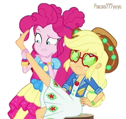 Size: 1096x1040 | Tagged: safe, derpibooru import, applejack, pinkie pie, equestria girls, equestria girls series, sunset's backstage pass!, spoiler:eqg series (season 2), apple, barefoot, curious, cute, duo, duo female, feet, feet up, female, females only, fetish, food, foot fetish, foot focus, image, legs, png