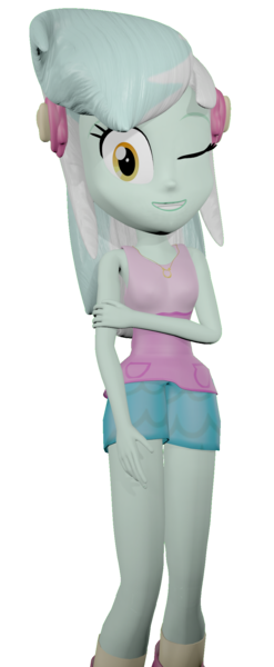 Size: 867x2109 | Tagged: safe, artist:optimussparkle, derpibooru import, lyra heartstrings, equestria girls, 3d, clothes, headphones, image, looking at you, one eye closed, png, source filmmaker, wink