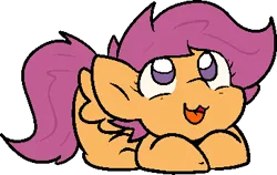 Size: 364x230 | Tagged: safe, artist:zutcha, derpibooru import, scootaloo, pegasus, pony, cute, cutealoo, female, filly, foal, image, looking up, lying down, png, ponyloaf, prone, simple background, smiling, solo, transparent background