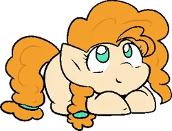 Size: 369x280 | Tagged: safe, artist:zutcha, derpibooru import, pear butter, earth pony, pony, cute, female, image, looking up, lying down, mare, pearabetes, png, ponyloaf, prone, simple background, smiling, solo, transparent background
