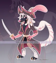 Size: 3551x3973 | Tagged: safe, artist:gkolae, derpibooru import, oc, unofficial characters only, anthro, digitigrade anthro, hat, image, klugetown, pirate, pirate hat, png, sword, weapon, zoom layer