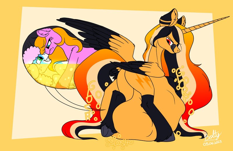 Size: 3662x2381 | Tagged: oc name needed, suggestive, artist:lightning bolty, derpibooru import, oc, oc:lightning bolty, oc:unlucky, alicorn, pegasus, abdominal bulge, digestion, ear fluff, image, internal, jpeg, licking, licking lips, male, signature, stomach noise, tongue out, vore