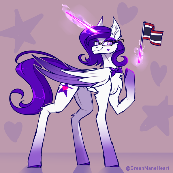 Size: 3000x3000 | Tagged: safe, artist:greenmaneheart, derpibooru import, oc, oc:violet sparkle, alicorn, pony, female, flag, image, magic, mare, png, solo, thailand