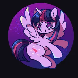 Size: 1080x1080 | Tagged: safe, artist:tkotu1, derpibooru import, twilight sparkle, twilight sparkle (alicorn), alicorn, pony, cute, eyebrows, eyebrows visible through hair, female, horn, image, jpeg, looking at you, mare, smiling, smiling at you, solo, spread wings, starry eyes, twiabetes, wingding eyes, wings