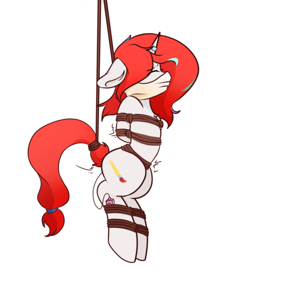 Size: 1080x1080 | Tagged: suggestive, derpibooru import, oc, oc:shallow light, unofficial characters only, bondage, floppy ears, gagging, horn, horn ring, image, jewelry, png, ring, simple background, solo, transparent background