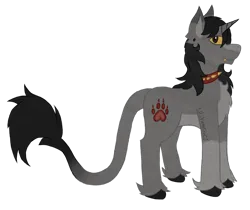 Size: 2821x2370 | Tagged: safe, artist:lil_vampirecj, derpibooru import, oc, unofficial characters only, pony, unicorn, artfight, chest fluff, collar, digital, digital art, dtpay, fangs, full body, horn, image, mane, paw print, png, simple background, solo, spiked collar, transparent background