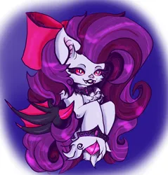 Size: 2660x2788 | Tagged: safe, artist:umbrapone, derpibooru import, oc, oc:nightshine, bat pony, pony, abstract background, antagonist, bat ears, bat pony oc, bat wings, black lipstick, bust, cheek fluff, chest fluff, cloven hooves, collar, curly hair, curly mane, fangs, gem, image, jewelry, large wings, lipstick, metal, png, shiny, slit pupils, spiral, unshorn fetlocks, villainess, wings
