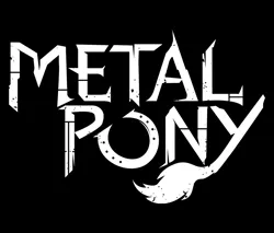 Size: 1070x910 | Tagged: safe, derpibooru import, black and white, font, grayscale, horseshoes, image, logo, metal pony, monochrome, png, tail, text