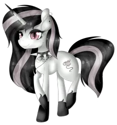 Size: 2789x2977 | Tagged: safe, artist:angellightyt, derpibooru import, oc, unofficial characters only, pony, unicorn, choker, eyelashes, female, horn, image, mare, png, raised hoof, simple background, smiling, solo, spiked choker, transparent background, unicorn oc