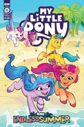 Size: 2063x3131 | Tagged: safe, derpibooru import, idw, official, hitch trailblazer, izzy moonbow, pipp petals, sunny starscout, zipp storm, earth pony, pegasus, pony, unicorn, g5, spoiler:comic, spoiler:g5, spoiler:g5comic, beach, blaze (coat marking), bracelet, coat markings, comic cover, facial markings, female, friendship bracelet, happy, high res, image, jewelry, jpeg, male, mane five (g5), mare, my little pony logo, official comic, open mouth, open smile, pale belly, palm tree, sandcastle, shovel, smiling, socks (coat marking), spread wings, stallion, tree, unshorn fetlocks, wings