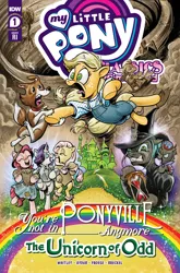 Size: 2063x3131 | Tagged: safe, artist:andypriceart, derpibooru import, idw, official, applejack, fluttershy, granny smith, pinkie pie, queen chrysalis, rarity, winona, changeling, changeling queen, earth pony, pegasus, pony, unicorn, spoiler:comic, applejack's hat, bipedal, clothes, comic cover, cowardly lion, cowboy hat, dorothy gale, emerald city, female, flying monkey, g4, gritted teeth, hat, high res, hourglass, house, image, jpeg, my little pony classics reimagined: little fillies, my little pony classics reimagined: the unicorn of odd, my little pony logo, nick chopper, official comic, overalls, quote, rainbow, scarecrow, teeth, the scarecrow, the unicorn of odd, the wizard of oz, tin man, tin woodsman, tornado, toto, wicked witch of the west, winkie, witch, yellow brick road