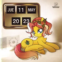 Size: 1920x1920 | Tagged: safe, artist:theratedrshimmer, derpibooru import, vignette valencia, ponified, earth pony, pony, calendar, clock, cute, equestria girls ponified, female, image, looking at you, png, solo, spanish