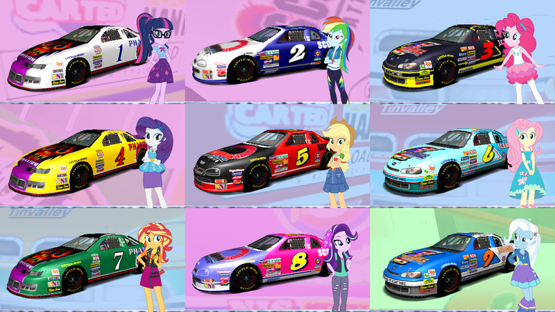 Size: 1200x675 | Tagged: safe, artist:ardoplasma41, derpibooru import, edit, edited screencap, screencap, applejack, fluttershy, pinkie pie, rainbow dash, rarity, starlight glimmer, sunset shimmer, trixie, twilight sparkle, equestria girls, daytona usa, daytona usa 2, humane nine, image, jc eagle, meme, phantom full force, png, scorpio plasma, sega