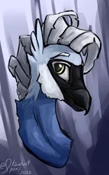 Size: 1000x1600 | Tagged: safe, artist:stardustspix, derpibooru import, oc, oc:carbonado, unofficial characters only, bird, hippogriff, macaw, parrot, beak, bust, colored eyebrows, colored eyelashes, hippogriff oc, image, male, png, portrait, solo, spix's macaw, yellow eyes
