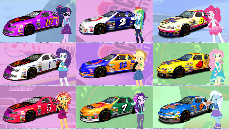 Size: 1200x675 | Tagged: safe, artist:ardoplasma41, derpibooru import, edit, edited screencap, screencap, applejack, fluttershy, pinkie pie, rainbow dash, rarity, starlight glimmer, sunset shimmer, trixie, twilight sparkle, equestria girls, daytona usa, daytona usa 2, humane nine, image, jc eagle, meme, phantom full force, png, scorpio plasma, sega