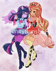 Size: 1624x2048 | Tagged: safe, artist:5mmumm5, derpibooru import, sci-twi, sunset shimmer, twilight sparkle, equestria girls, commission, commissioner:sunnybunsnsfw, duo, duo female, female, image, jpeg, lesbian, obtrusive watermark, ponied up, scitwishimmer, shipping, sunsetsparkle, watermark