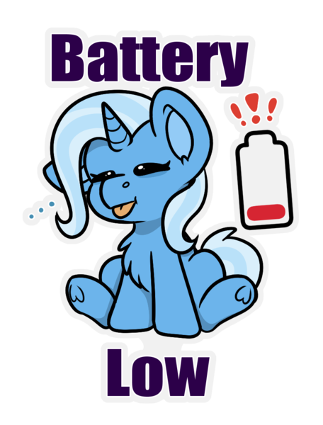Size: 868x1142 | Tagged: safe, artist:rokosmith26, derpibooru import, trixie, pony, unicorn, battery, chest fluff, chibi, commission, drained, eyes closed, female, image, mare, png, simple background, sitting, text, tired, tongue out, transparent background, warning, ych example, your character here