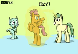 Size: 2215x1544 | Tagged: safe, artist:gradiusfanatic, derpibooru import, smolder, oc, oc:alex, oc:daniel, ponified, dragon, pegasus, pony, unicorn, female, image, male, png, species swap