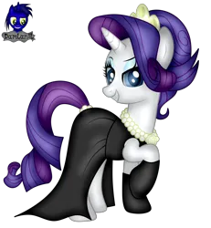 Size: 3840x4154 | Tagged: safe, artist:damlanil, derpibooru import, rarity, pony, unicorn, bedroom eyes, breakfast at tiffany's, clothes, collar, crown, dress, eyeshadow, female, horn, image, jewelry, makeup, mare, png, raised hoof, regalia, show accurate, simple background, socks, solo, transparent background, vector