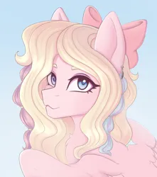 Size: 2573x2907 | Tagged: safe, artist:tanatos, derpibooru import, oc, unofficial characters only, pegasus, blonde hair, blue eyes, bust, image, jpeg, long hair, pegasus oc, portrait, ribbon, wings