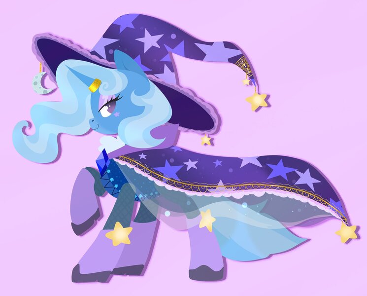 Size: 1903x1533 | Tagged: safe, artist:c4n4ry0nl1n3, derpibooru import, trixie, pony, unicorn, cape, clothes, hat, horn, horn ring, image, jewelry, jpeg, looking at you, ring, shoes, solo