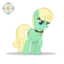 Size: 2500x2500 | Tagged: safe, artist:r4hucksake, derpibooru import, oc, oc:golden pistachio, earth pony, pony, collar, eyeshadow, female, image, looking at you, makeup, mare, png, raised hoof, simple background, solo, story included, transparent background