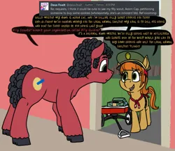 Size: 823x714 | Tagged: safe, artist:thebathwaterhero, derpibooru import, oc, oc:acorn cap, oc:bath, unofficial characters only, earth pony, pony, cookie, earth pony oc, female, filly, filly guides, foal, food, girl scout, image, male, png, stallion