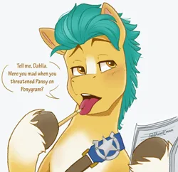 Size: 1475x1429 | Tagged: safe, artist:bcpony, derpibooru import, hitch trailblazer, earth pony, pony, g5, coat markings, comic, cute, detective, facial markings, hitchbetes, hooves, image, investigation, male, open mouth, paper, pencil, png, sheriff, stupid sexy hitch trailblazer, teeth, tongue out, turquoise hair