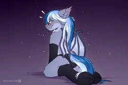 Size: 1800x1200 | Tagged: suggestive, artist:snowstormbat, derpibooru import, oc, oc:midnight snowstorm, bat pony, pony, blushing, clothes, femboy, image, male, panties, png, socks, solo, stallion, underwear