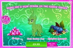 Size: 1965x1296 | Tagged: safe, derpibooru import, idw, official, advertisement, bush, costs real money, english, gameloft, gem, idw showified, image, jpeg, mobile game, my little pony: magic princess, numbers, plant creature pony, sale, solo, solo focus, spaceship, text