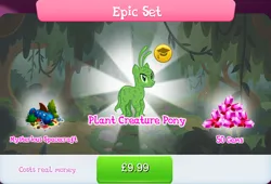Size: 1263x857 | Tagged: safe, derpibooru import, idw, official, bundle, bush, costs real money, english, gameloft, gem, idw showified, image, jpeg, mobile game, my little pony: magic princess, numbers, plant creature pony, sale, solo, solo focus, spaceship, text