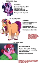 Size: 2400x3855 | Tagged: safe, alternate version, artist:ponykittenboi, derpibooru import, sunny starscout, twilight sparkle, oc, oc:rose petal, earth pony, pony, unicorn, g5, advertisement, belly, belly blush, big belly, blushing, braid, commission info, drink, female, filly, foal, g4, g4 to g5, generation leap, glasses, image, looking at you, mare, multicolored hair, one eye closed, open mouth, png, pregnant, round glasses, signature, simple background, smoothie, straw, text, tongue out, unicorn twilight, unshorn fetlocks, updated, updated image, watermark, white background, wink, winking at you