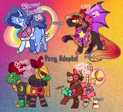 Size: 1695x1536 | Tagged: safe, derpibooru import, oc, bat pony, piñata pony, pony, adoptable, adoptable open, image, jpeg, piñata, rainbow, siblings, twins