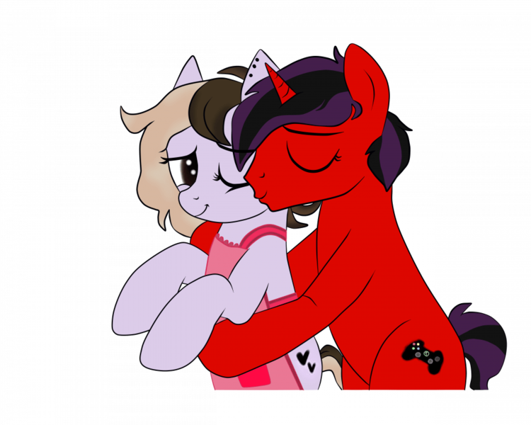 Size: 960x768 | Tagged: safe, artist:amgiwolf, artist:yesic01, derpibooru import, oc, unofficial characters only, earth pony, pony, unicorn, apron, clothes, duo, image, kiss on the cheek, kissing, png, simple background, transparent background, vector