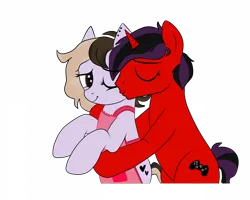 Size: 960x768 | Tagged: safe, artist:amgiwolf, artist:yesic01, derpibooru import, oc, unofficial characters only, earth pony, pony, unicorn, apron, clothes, duo, image, kiss on the cheek, kissing, png, simple background, transparent background, vector