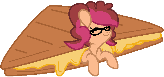 Size: 573x272 | Tagged: safe, artist:jadeharmony, derpibooru import, oc, oc:peppermint pop, unofficial characters only, earth pony, pony, base used, cheese, eyes closed, female, food, glasses, grilled cheese, image, mare, offspring, parent:cheese sandwich, parent:pinkie pie, parents:cheesepie, png, ponies in food, sandwich, simple background, smiling, solo, transparent background