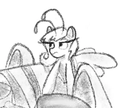 Size: 1332x1185 | Tagged: safe, artist:sprontr, derpibooru import, oc, oc:edelweiss the seeker, oc:xylia, breezie, zebra, black and white, female, goggles, goggles on head, grayscale, image, monochrome, png, riding, simple background, unamused