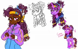Size: 1920x1200 | Tagged: safe, artist:drcreativa_art, derpibooru import, oc, oc:connie connor, unofficial characters only, human, pony, unicorn, dark skin, digital art, ear piercing, female, humanized, image, jpeg, piercing, simple background, solo, solo female, white background
