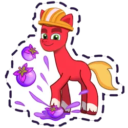 Size: 1024x1024 | Tagged: safe, derpibooru import, official, sprout cloverleaf, earth pony, pony, g5, berry, clothes, food, gameloft, hard hat, hat, image, male, my little pony: mane merge, png, solo, stallion