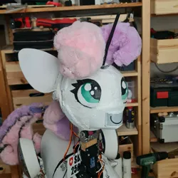 Size: 2992x2992 | Tagged: safe, artist:sweetie bot 2560, derpibooru import, sweetie belle, oc, oc:sweetie bot 2560, unofficial characters only, pony, robot, robot pony, unicorn, 3d print, assembly, derpibooru exclusive, disassembly, e-ink, e-paper, electronics, gazing, gears, image, irl, jpeg, license plate, maintenance, partial disassembly, photo, robot gore, servo, smiling, solo, sweetie bot, switzerland, upgrade, wires