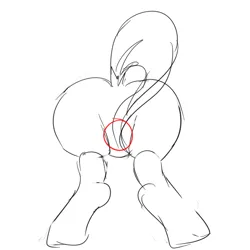 Size: 1000x1000 | Tagged: safe, artist:maren, derpibooru import, pony, anatomy, butt, doodle, image, plot, png, pose, rear view, red circle, solo