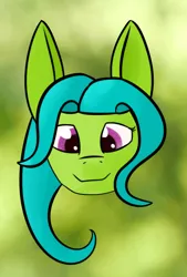 Size: 448x664 | Tagged: safe, artist:kujivunia, derpibooru import, oc, unofficial characters only, dryad, earth pony, abstract background, big ears, bust, earth pony oc, green background, head only, image, looking at you, png, portrait, simple background, solo
