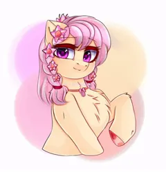 Size: 768x800 | Tagged: safe, artist:taiweiart, derpibooru import, oc, unofficial characters only, earth pony, pony, bust, chest fluff, commission, earth pony oc, female, flower, flower in hair, image, jpeg, solo