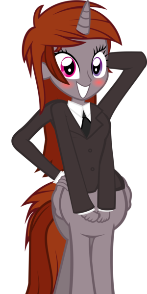 Size: 1000x2000 | Tagged: safe, artist:razoruniboop, derpibooru import, edit, oc, oc:funny jo, unofficial characters only, alicorn, centaur, taur, equestria girls, alitaur, arm behind head, blushing, business suit, centaur oc, clothes, female, four arms, grin, hand on hip, hands in front of body, heterochromia, horn, image, necktie, png, proud, simple background, smiling, solo, transparent background, wat, wings