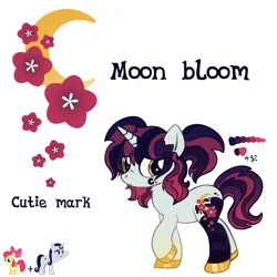 Size: 2048x2048 | Tagged: safe, derpibooru import, apple bloom, moonlight raven, oc, unofficial characters only, pony, unicorn, cutie mark, fusion, fusion:apple bloom, fusion:moonlight raven, image, photo, png, reference sheet