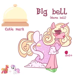 Size: 2048x2048 | Tagged: safe, derpibooru import, big macintosh, sweetie belle, oc, pony, unicorn, blonde, blonde mane, clothes, cutie mark, drag, drag queen, dress, dressing, dressup, fusion, fusion:big macintosh, fusion:sweetie belle, image, jewelry, mama, necklace, pink, pink pony, png, reference sheet, simple background, sparkles, white background